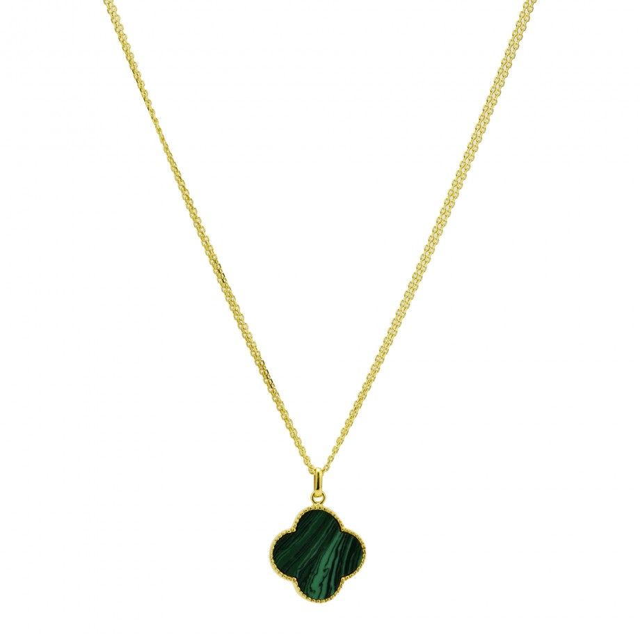 Colar Natasha - Malaquite Grande | Prata 925 Banhada a Ouro | Topázio