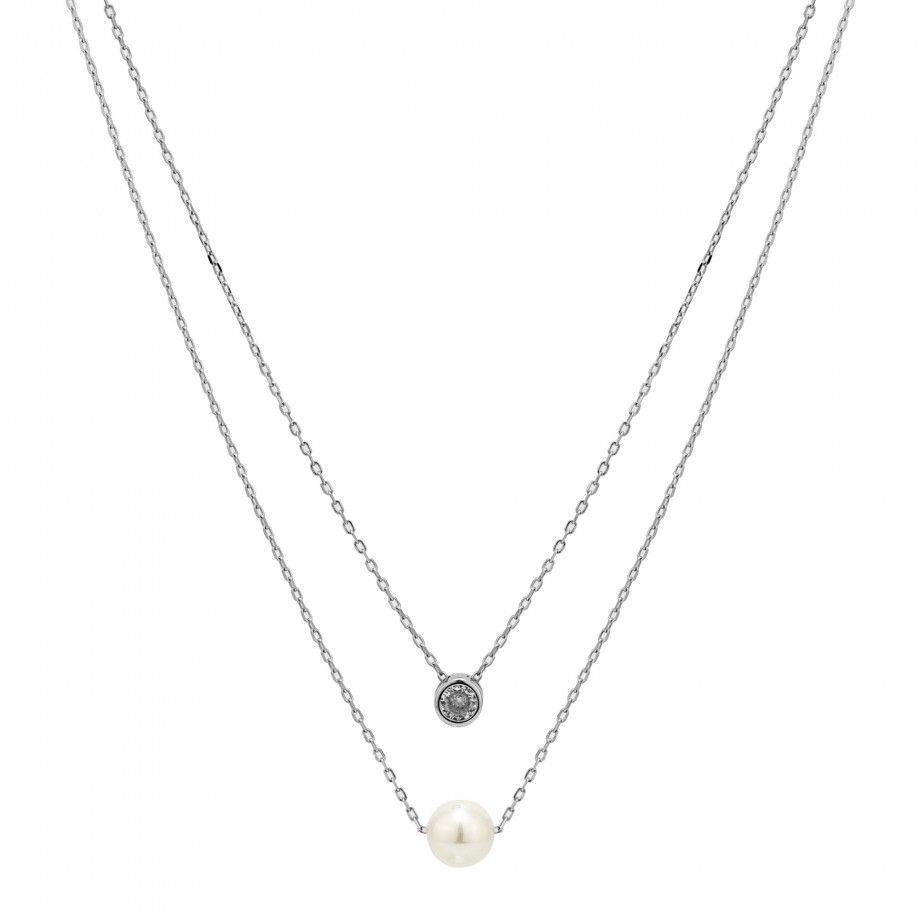 Colar Duplo c/ Zircónia e Pérola | Prata 925 | Topázio