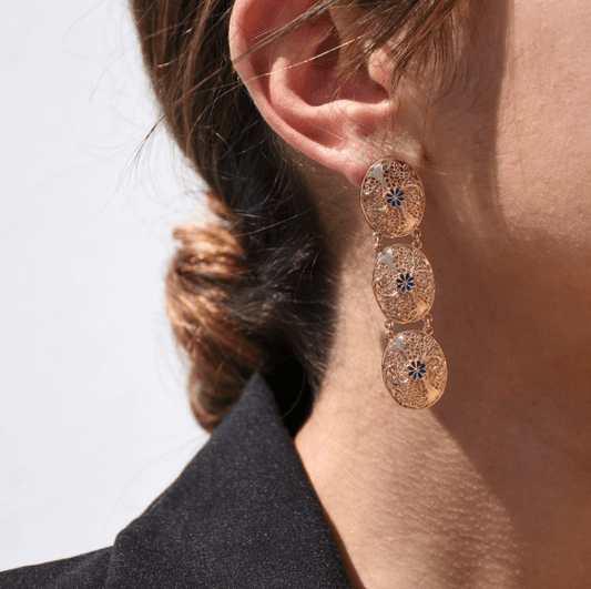 Brincos Tradicional e Flor Longos | Aço Inoxidável Dourado | Alma de Portugal