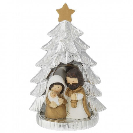 Árvore de Natal com Minipresépio | Prata Bilaminada 925 | Natal Luxo