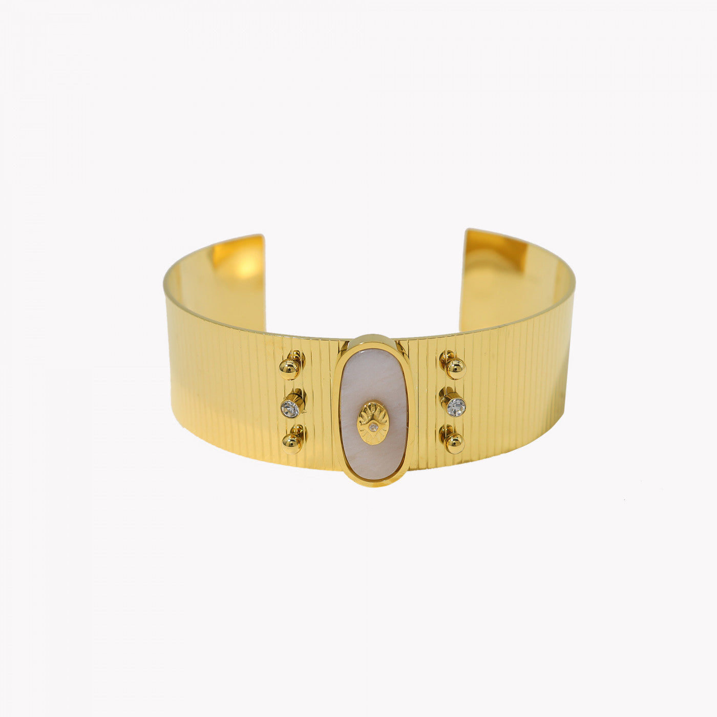 Rigid steel bracelet with eye texture