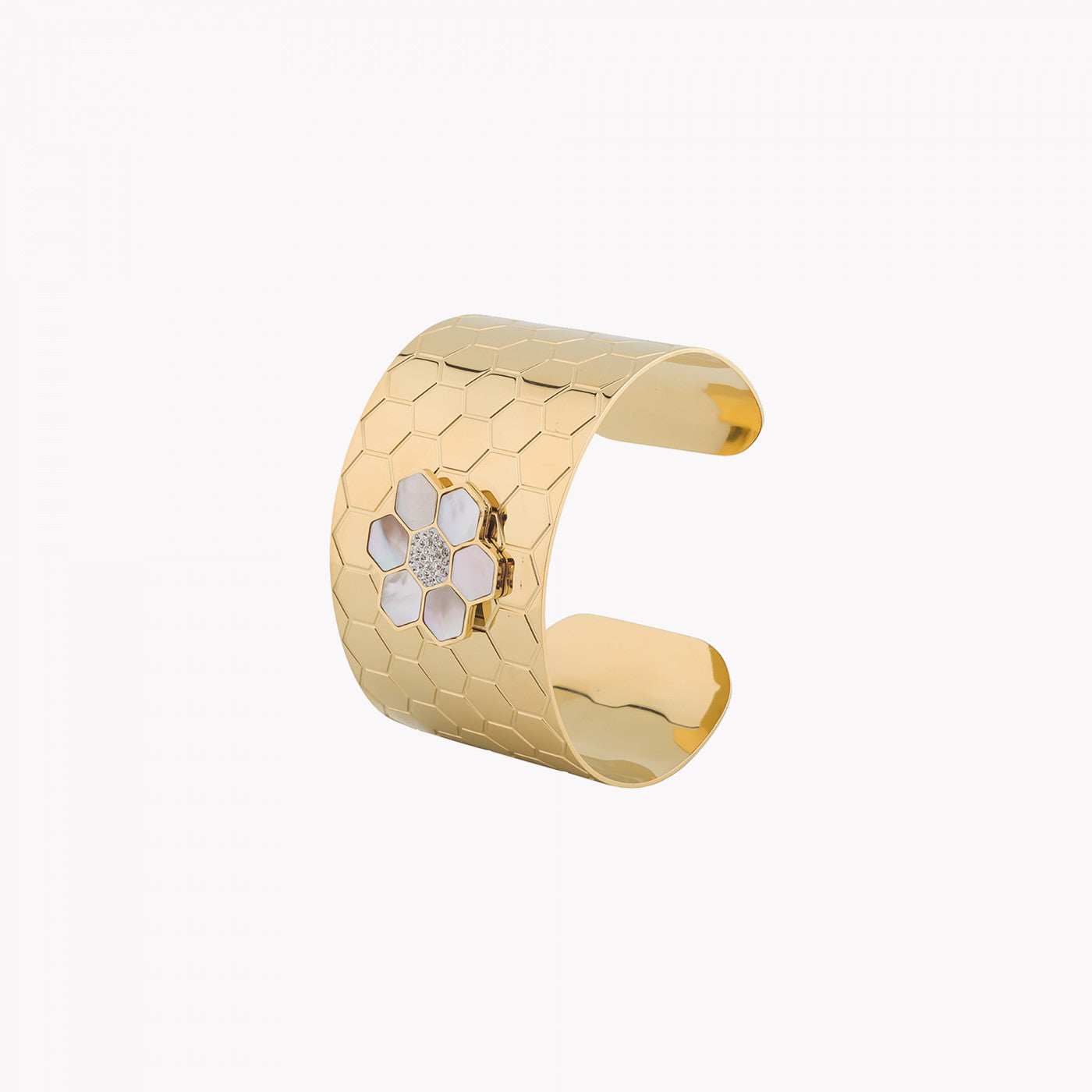 Rigid steel bracelet with flower