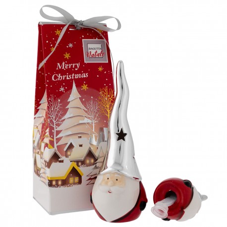 Difusor Pai Natal Mini 11cm com Chapéu Prateado | Prata Bilaminada 925 | Natal Luxo