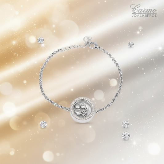 Banner Pulseira Mãe Aço Inox com Cristais