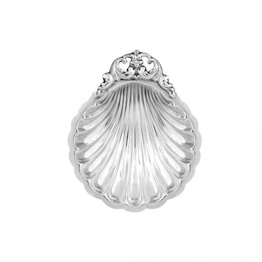 concha de batismo prata Topázio 1874 em forma de vieira com acabamento polido e detalhe ornamentado