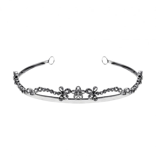 diadema de flores para noiva Carmo Joalheiros em prata com cristais brilhantes e detalhes florais delicados