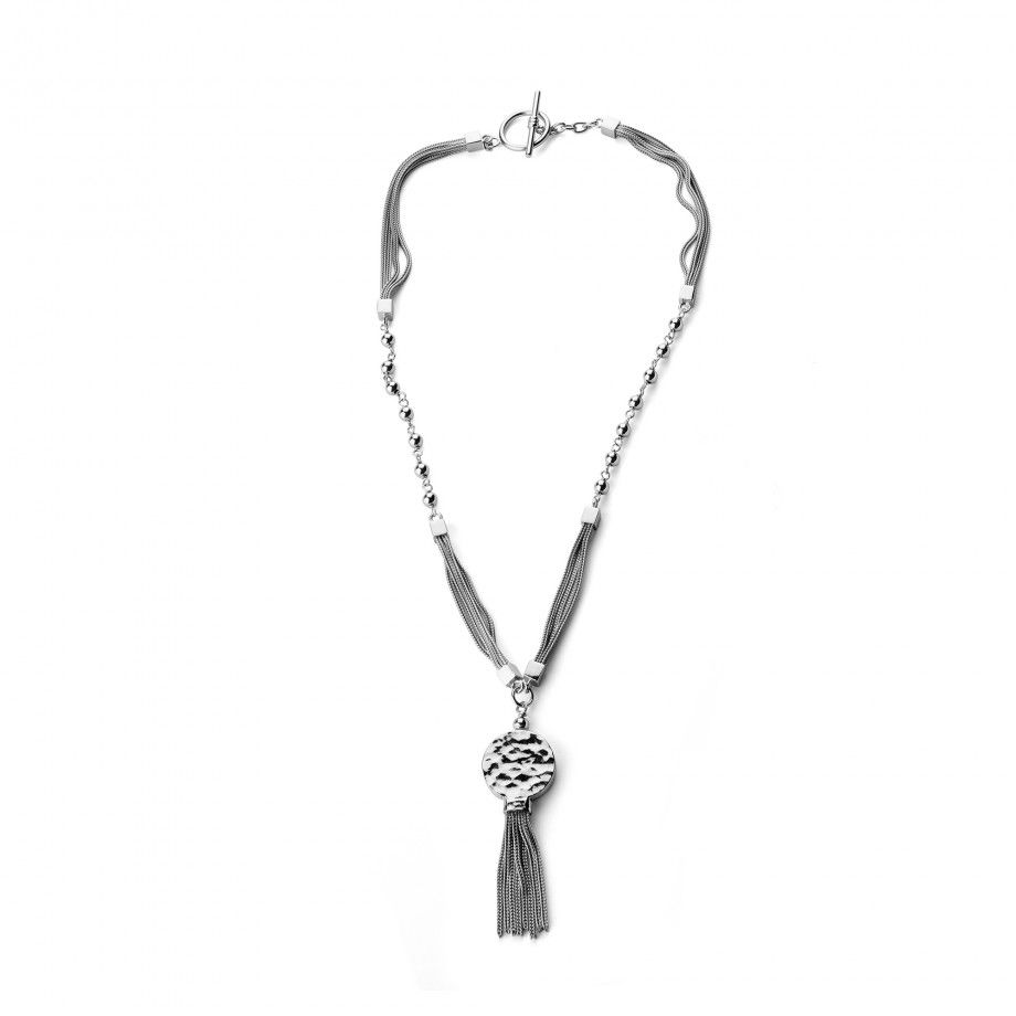 Carmo Joalheiros colar círculo feminino em prata com pendente redondo martelado e tassel