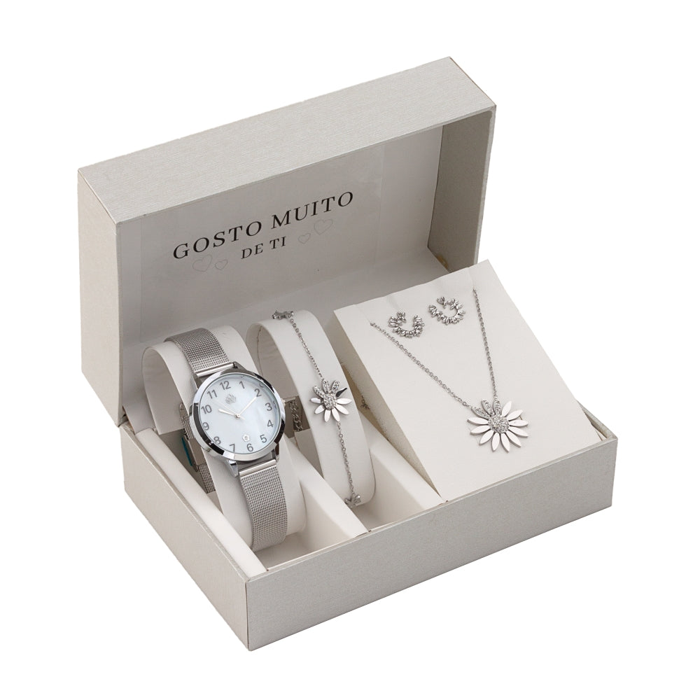 Steel jewelry set - "I Love You" - Flower with Zirconia