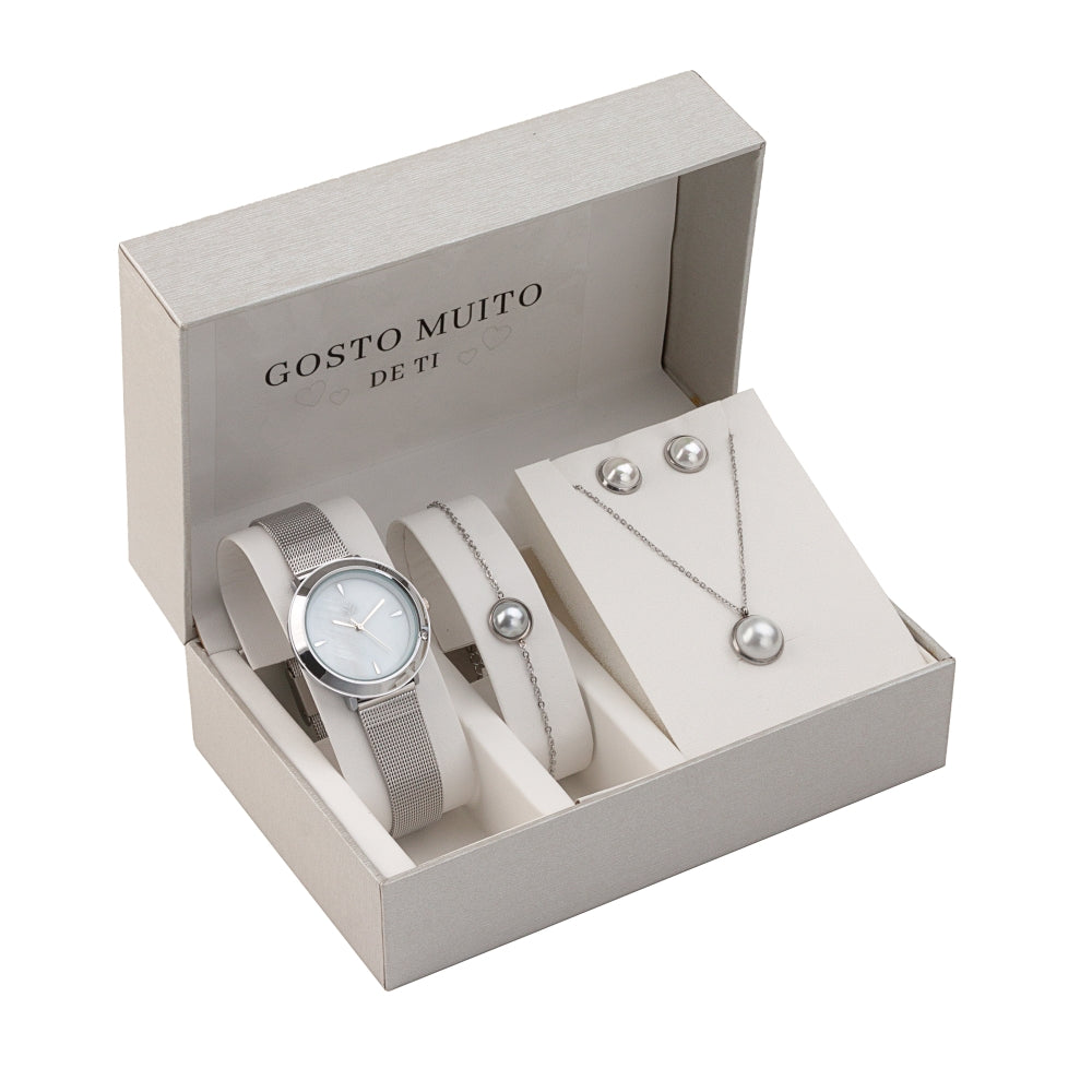 Steel jewelry set - "I Love You" - Pearls