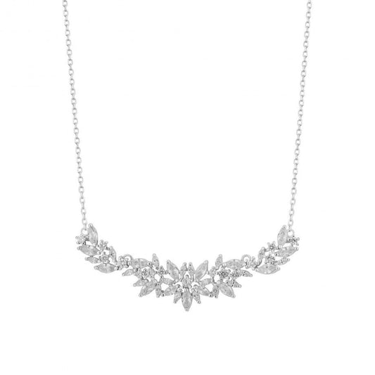 Colar pedra zircônia feminino Topázio 1874 em prata com design floral e corrente delicada