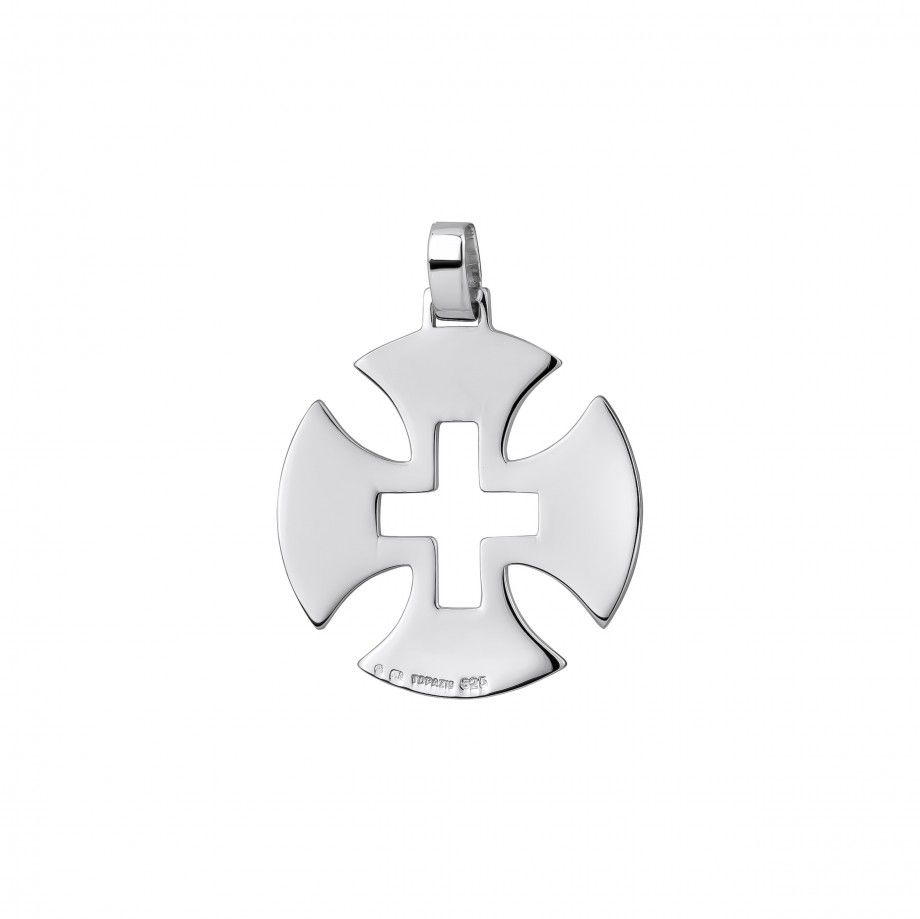 Pingente cruz de malta prata polida com recorte central e argola elegante Topázio 1874