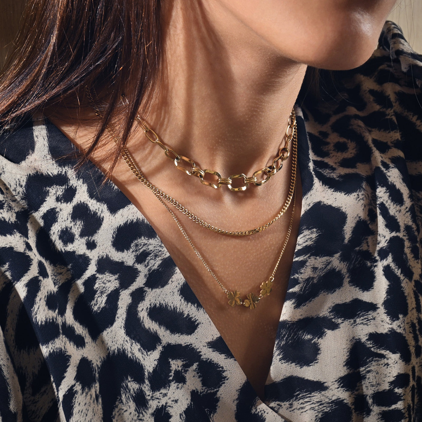 Pack of 3 steel shamrock necklaces