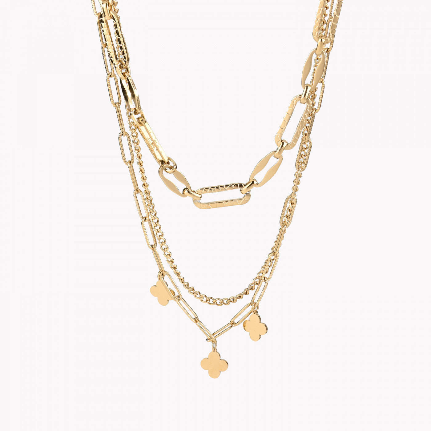 Pack of 3 steel flower necklaces