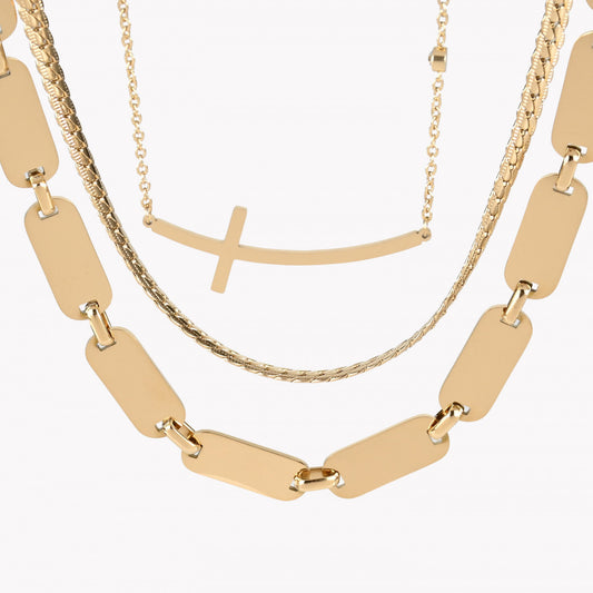 Pack of 3 steel cross necklaces