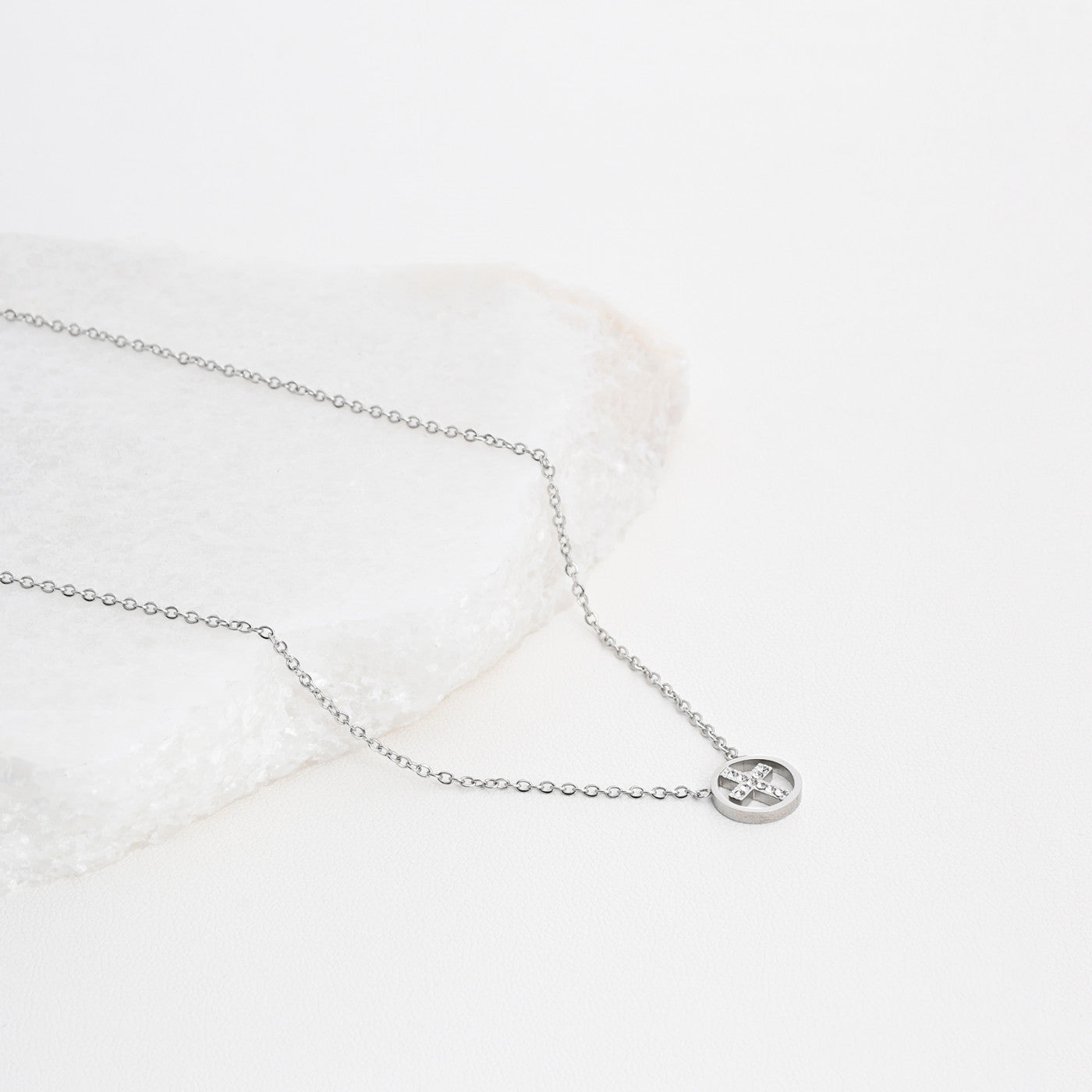 Steel cross necklace with diamonds