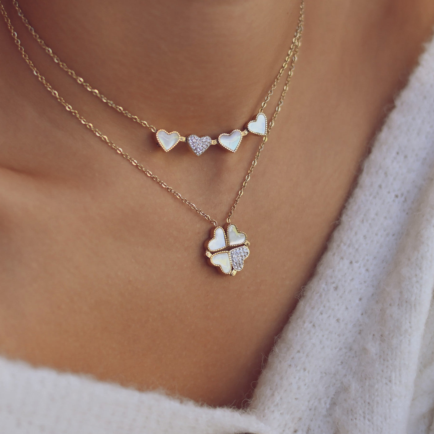 Steel shamrock and heart necklace - 2 in 1