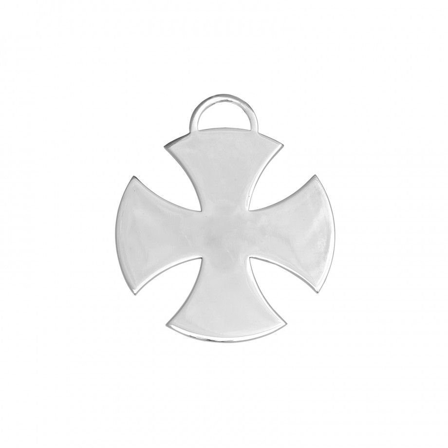 Pendente cruz de malta com oração avé maria em prata polida Topázio 1874 design liso e agradável