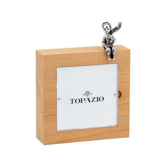 moldura O Principezinho de madeira quadrada com pequeno motivo em prata do Principezinho sentado Carmo Joalheiros