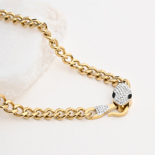 Steel necklace with snake and diamonds