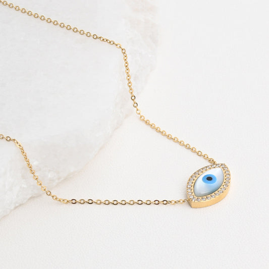 Steel necklace with mother of pearl eye