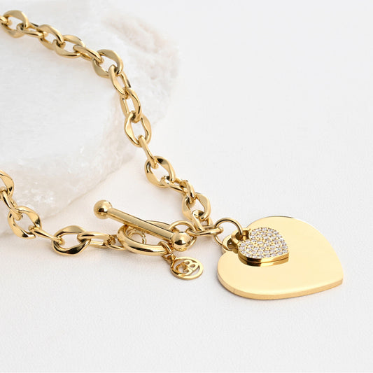 Steel necklace with links and heart