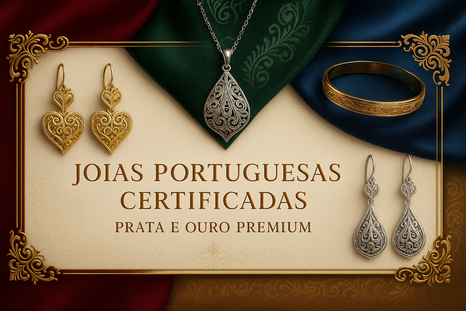 Joias TOPAZIO 1874 - arte da prata Portugal com design delicado em filigrana dourada sobre pedras escuras