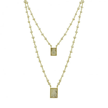 Colar Escapulário com Pérolas para Mulher | Prata Banhada a Ouro | Topázio