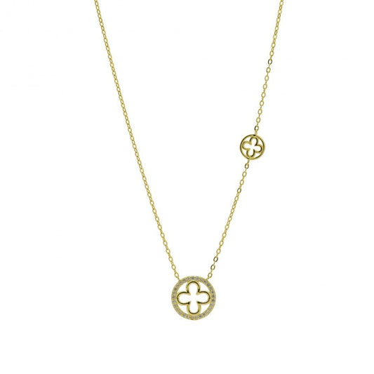 Colar Trevo com Zircónias | Prata 925 banhada a ouro | Topázio