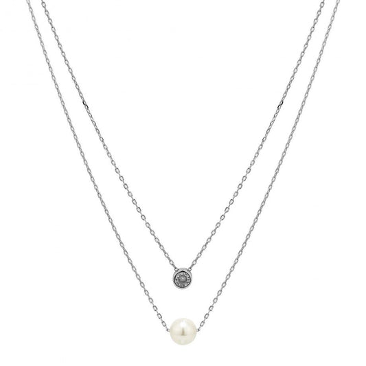 Colar Duplo c/ Zircónia e Pérola | Prata 925 | Topázio