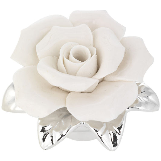 Mini Rosa Difusor Branca | Prata Bilaminada 925 | Aromaterapia Premium