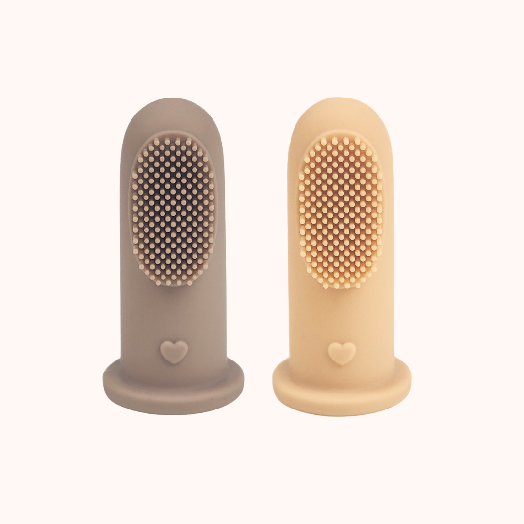 Conjunto 2 Escovas de Dentes de Silicone para Bebé com Caixa – Tan & Mustard | MAVIE