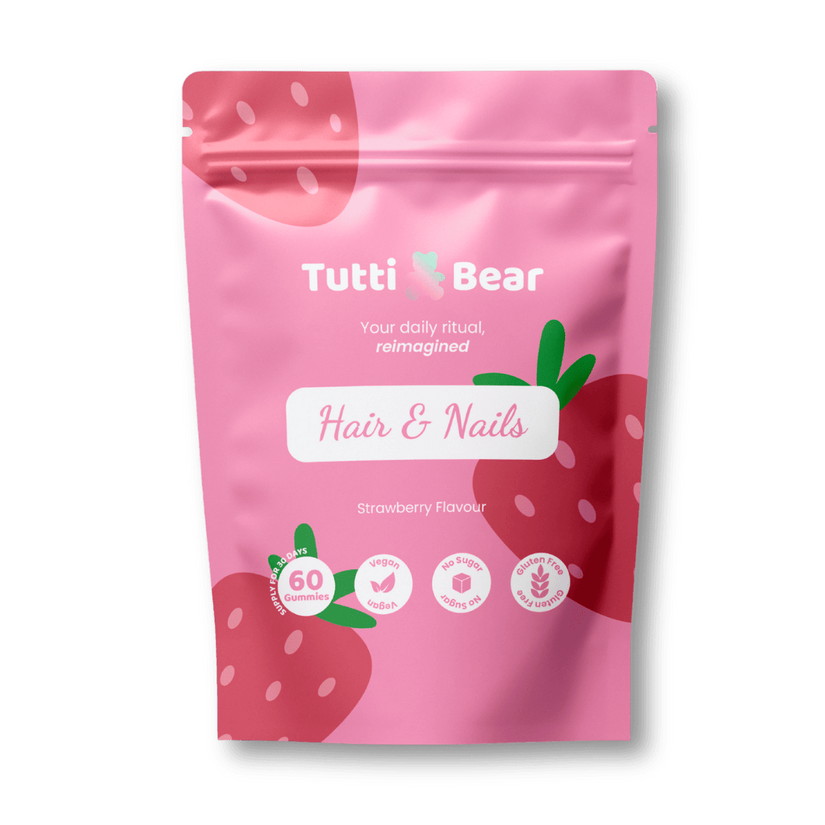 TUTTI BEAR Gomas Cabelo & Unhas – Morango | 60 Gummies