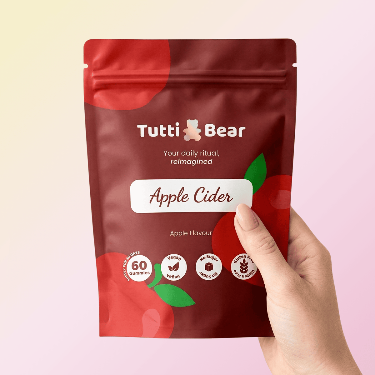 TUTTI BEAR Gomas de Vinagre de Maçã – Maçã | 60 Gummies