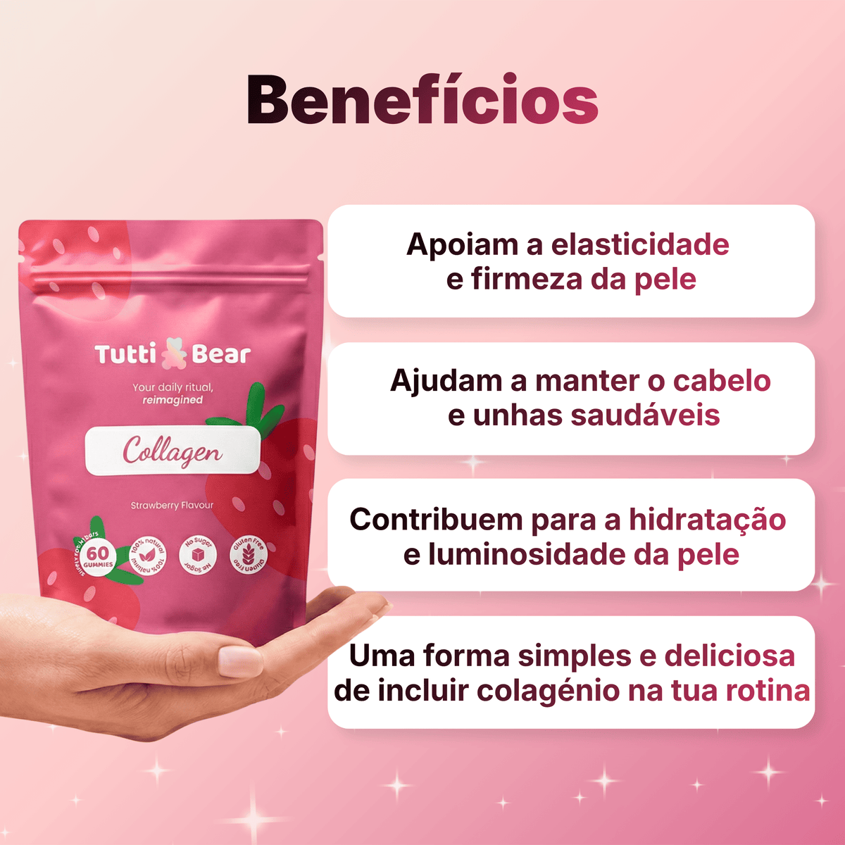 TUTTI BEAR Gomas de Colagénio – Morango | 60 Gummies