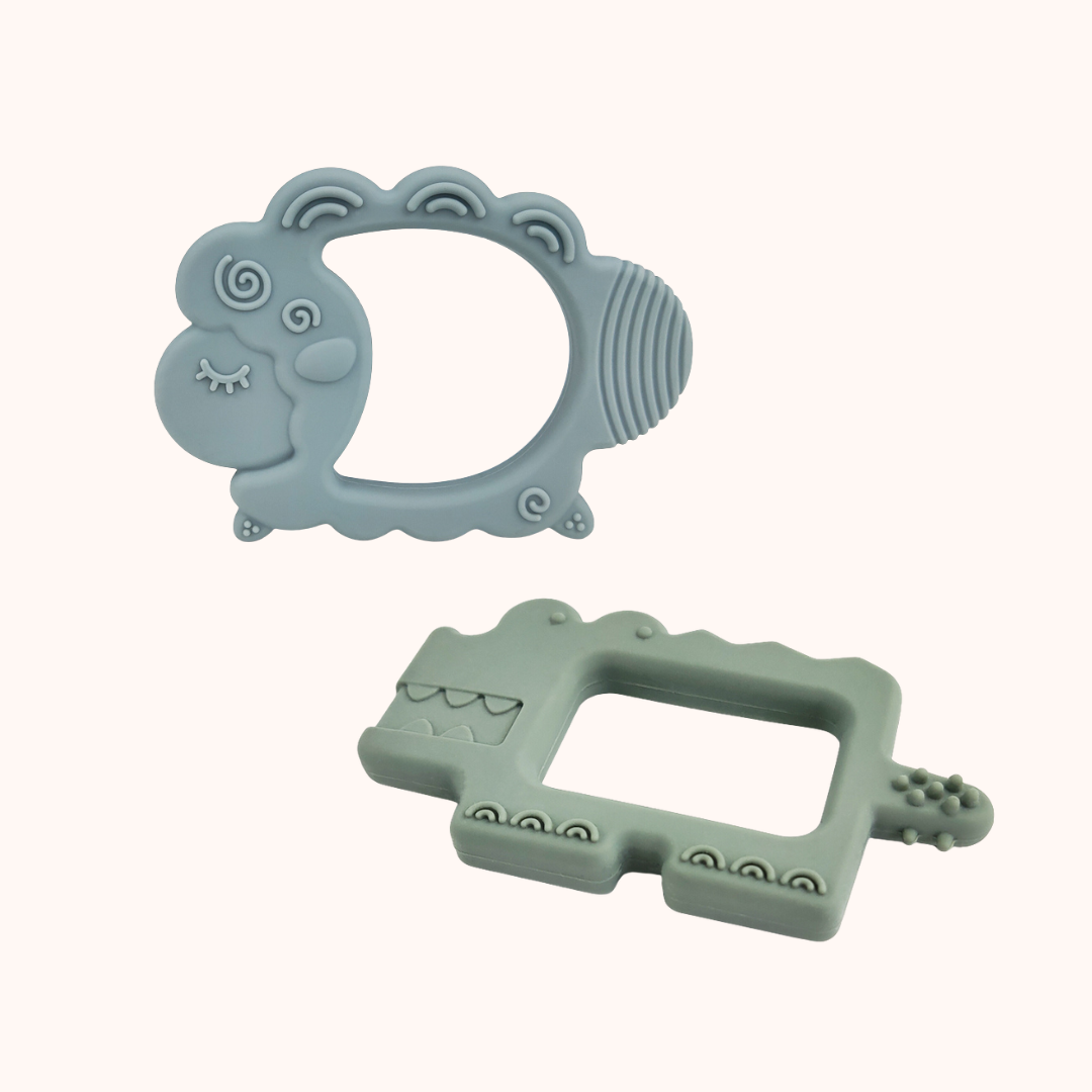 Conjunto 2 Mordedores de Silicone com Caixas – Blue e Sage | MAVIE