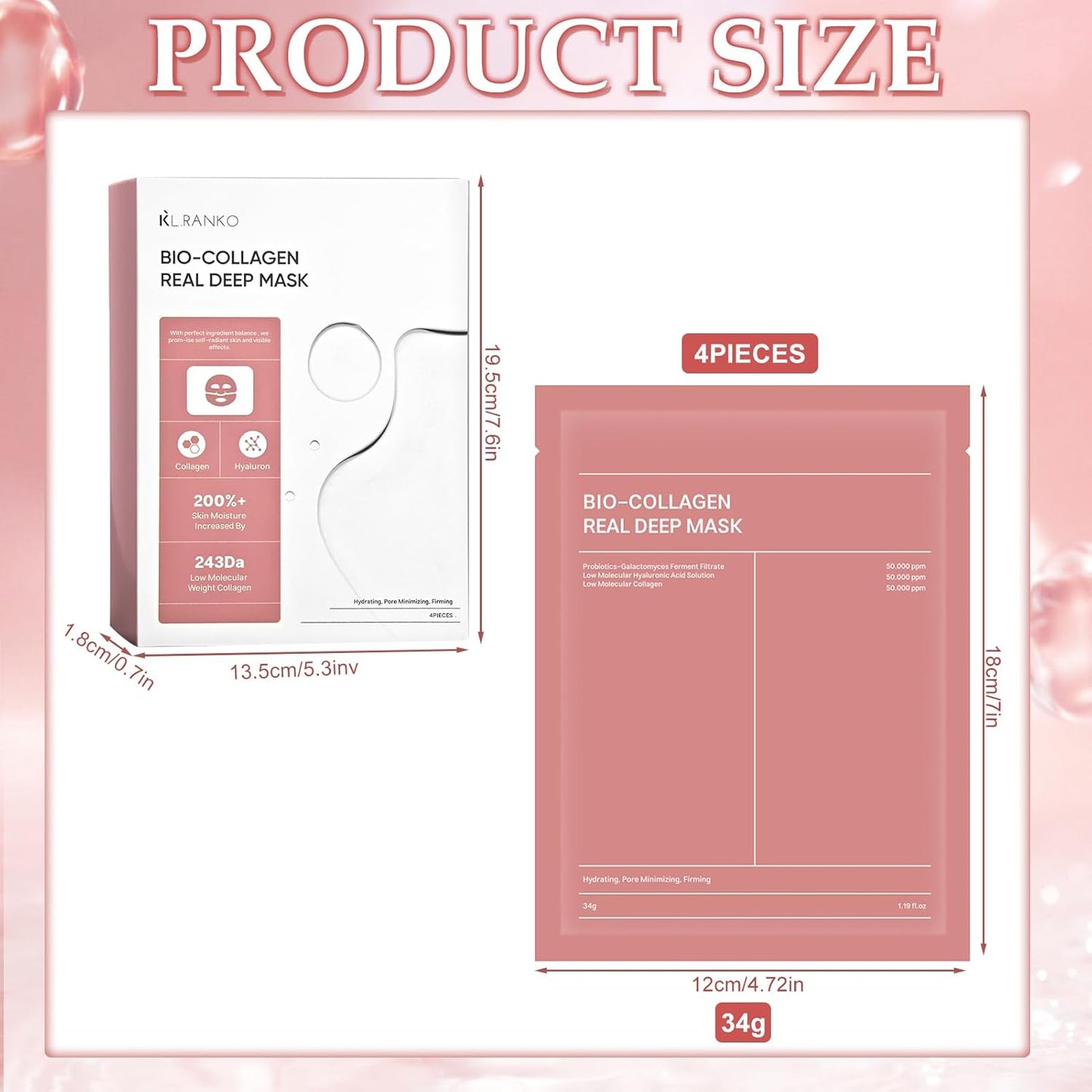 BIO COLLAGEN Máscara Profunda Overnight 4 Peças | Hidratação Anti-Rugas | Cosmética