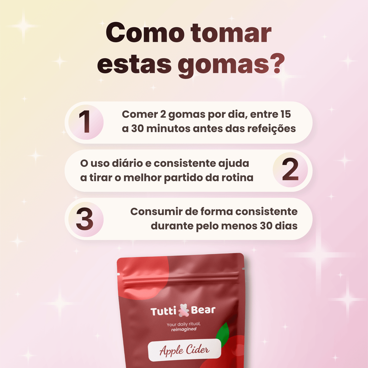 TUTTI BEAR Gomas de Vinagre de Maçã – Maçã | 60 Gummies