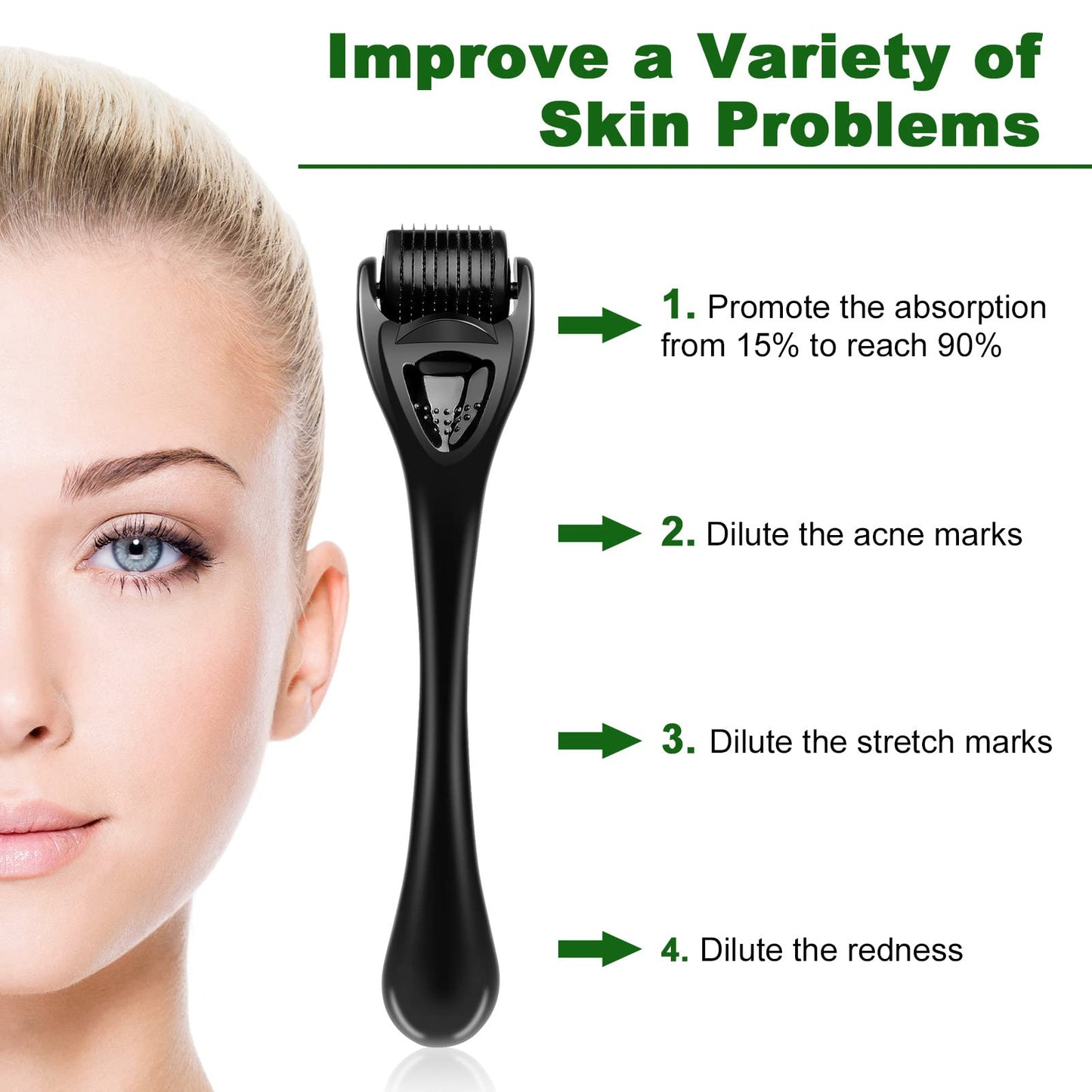 URAQT Dermaroller Microagulhas 0.5mm Titânio | Rosto e Corpo Anti-Idade | Cosmética