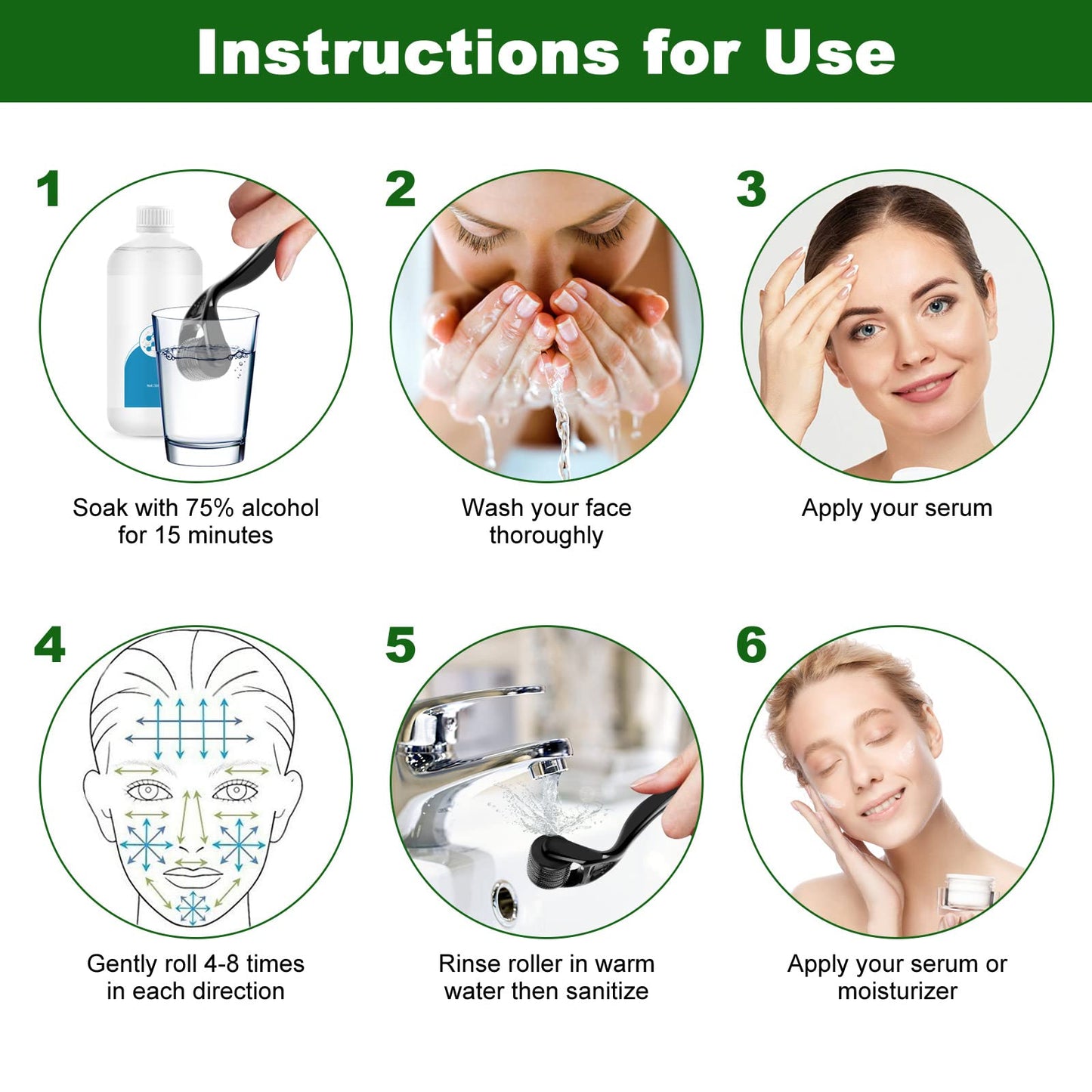 URAQT Dermaroller Microagulhas 0.5mm Titânio | Rosto e Corpo Anti-Idade | Cosmética