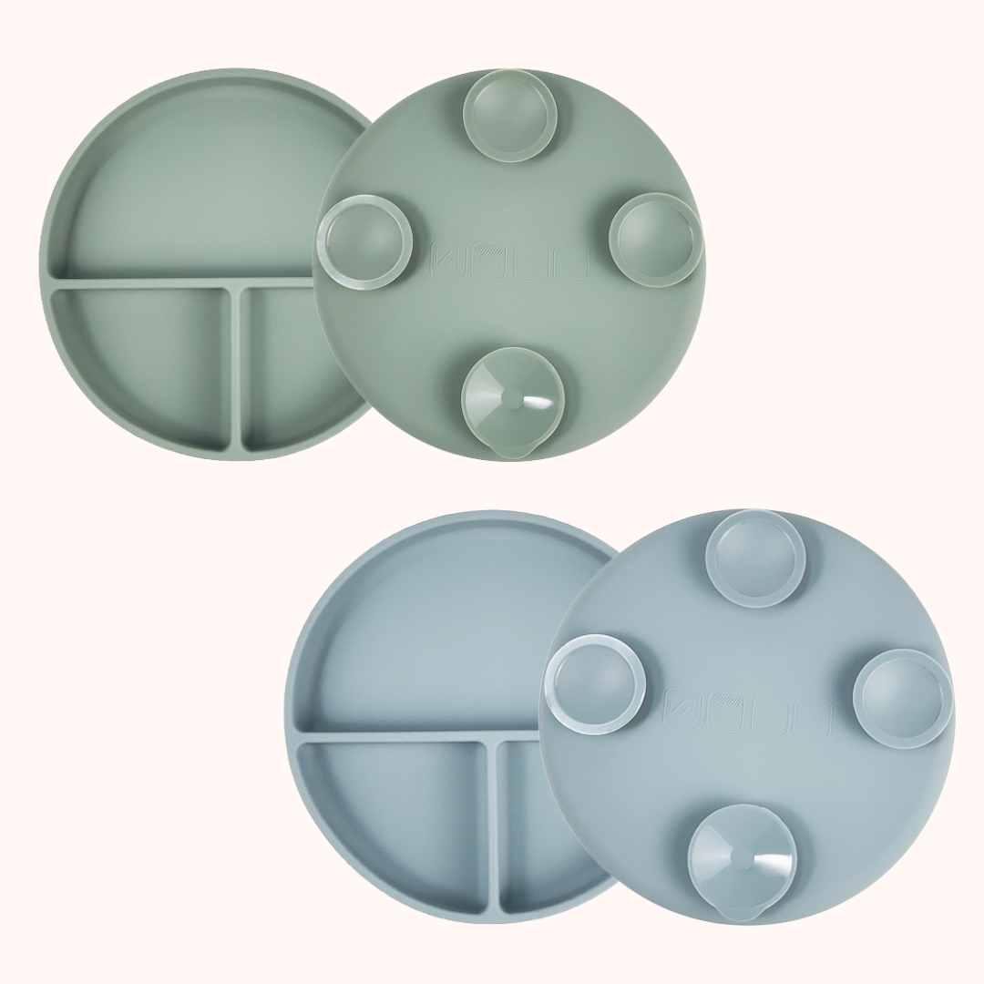 Conjunto 2 Pratos de Silicone com Ventosas e Tampas – Sage & Blue | MAVIE