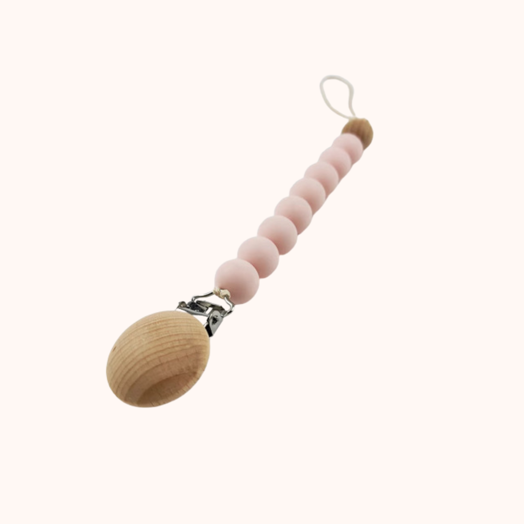 Corrente de Chupeta em Silicone e Madeira de Faia – Blush | MAVIE