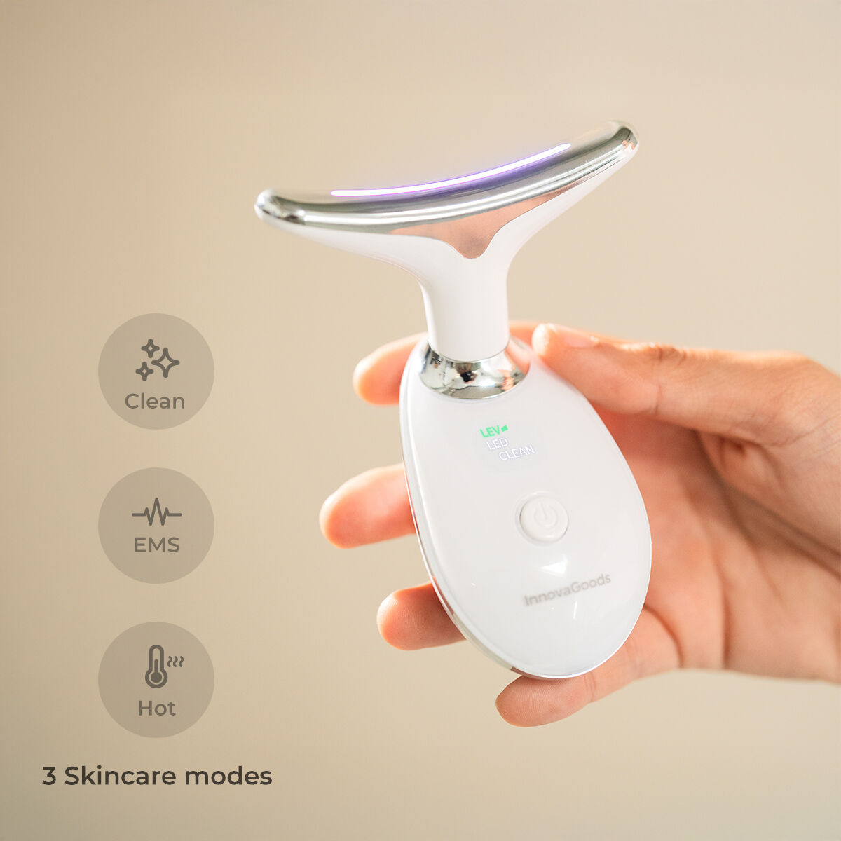 Innovagoods Pack Masajeador Facial Reafirmante Con Led, Ems Y Calor Y Sérum Facial Kombucha Vibeboost 30 Ml Innovagoods