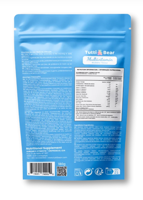 TUTTI BEAR Gomas Multivitamínicas para Adultos – Mirtilo | 60 Gummies