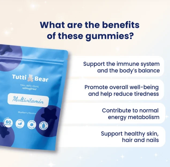 TUTTI BEAR Gomas Multivitamínicas para Adultos – Mirtilo | 60 Gummies