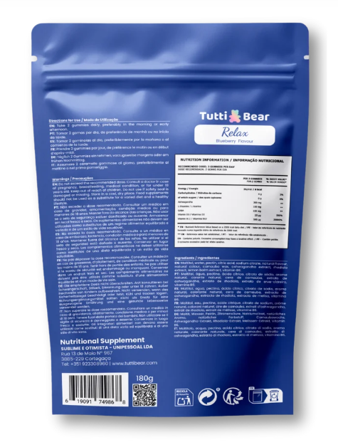 TUTTI BEAR Gomas Stress & Relax – Frutos Vermelhos | 60 Gummies