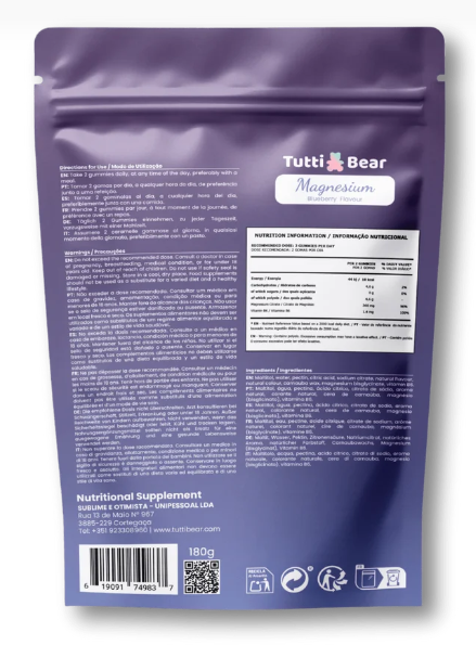 TUTTI BEAR Gomas de Magnésio – Mirtilo | 60 Gummies