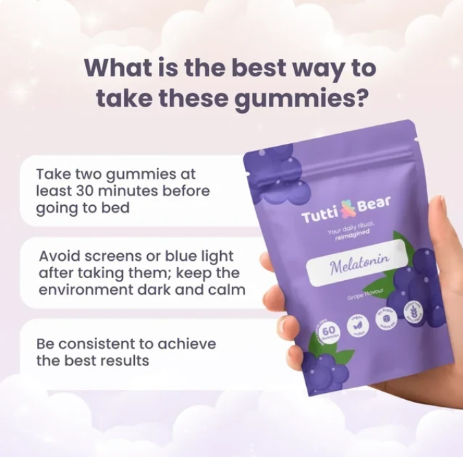 TUTTI BEAR Gomas Melatonina para Dormir Bem – Uva | 60 Gummies
