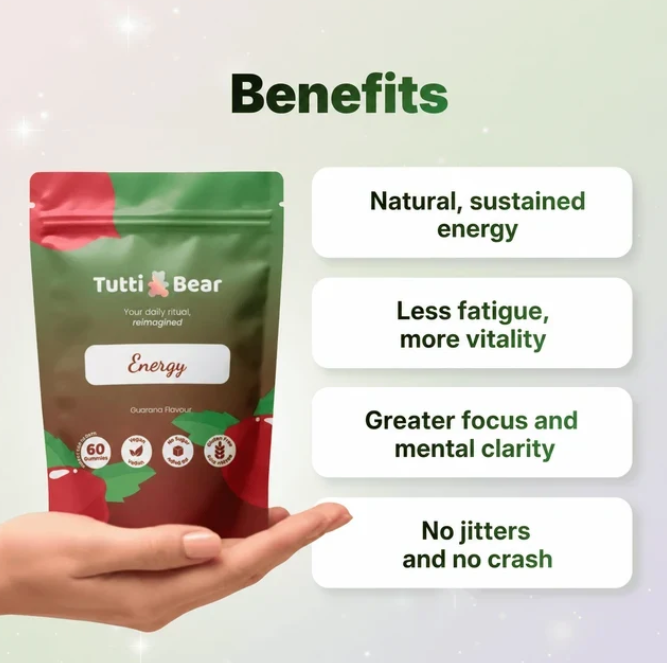 Gomas de Energia com Guaraná e Vitaminas B – 60 Gomas | TUTTI BEAR