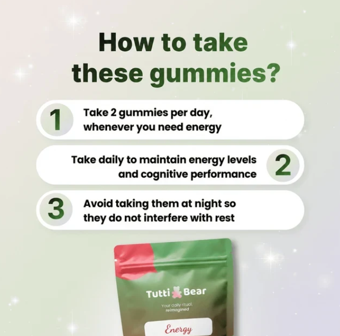Gomas de Energia com Guaraná e Vitaminas B – 60 Gomas | TUTTI BEAR