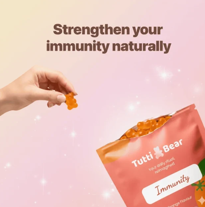 Gomas de Imunidade com Vitaminas C e D3 e Zinco, Sabor Laranja – 60 Gomas | TUTTI BEAR